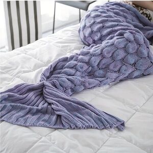 Cozy knitted purple mermaid tail blanket textured wearable vibrant purple kids